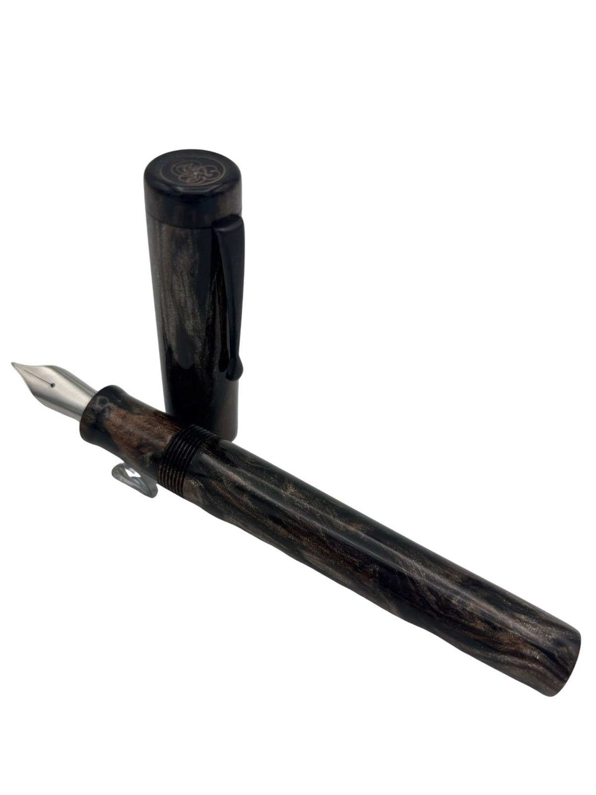 Hinze Pen Heimdall Black & Gold Swirl -Medium Steel Nib - Pre-Owned