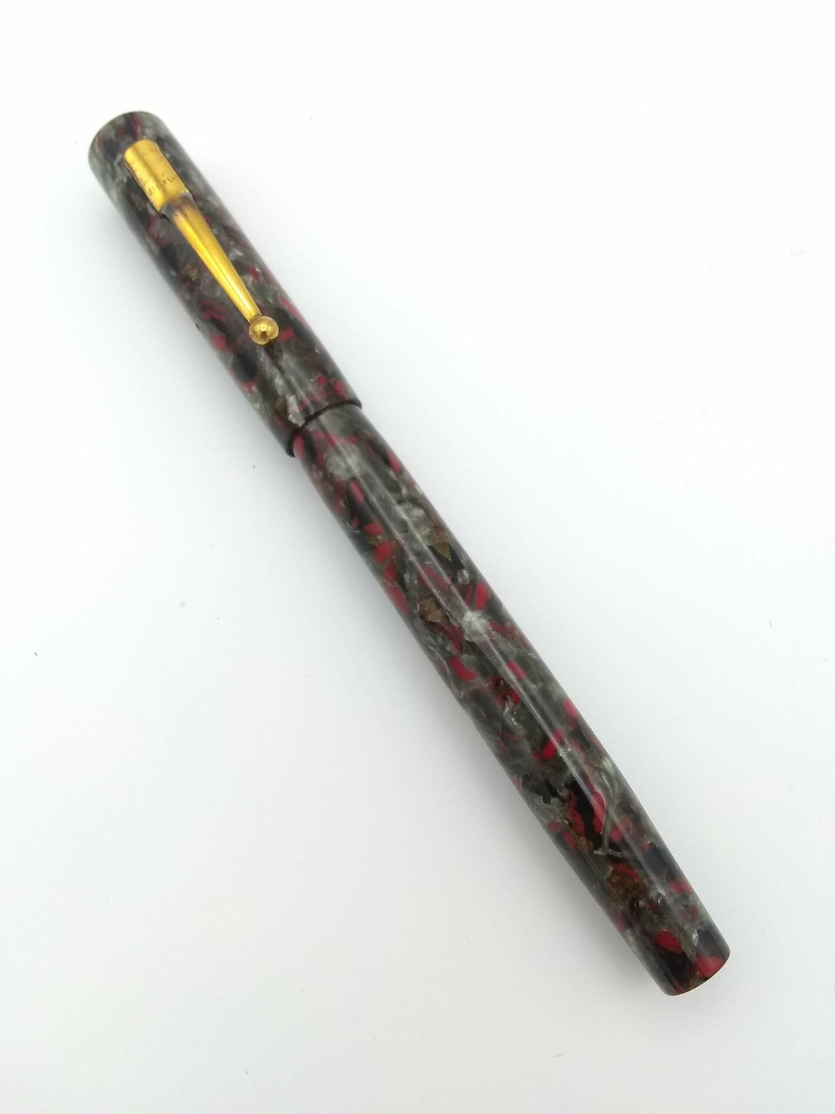 Mabie Todd Swan Black Bird Mottled Grey & Red - 14k Semi Flex Fine Nib - Pre-Owned