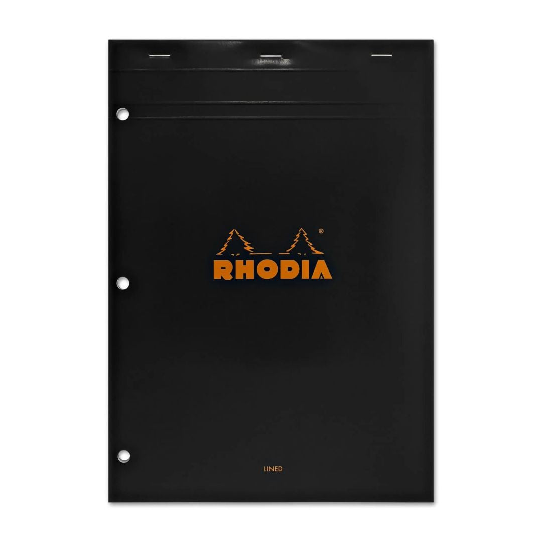 Rhodia No. 18 Lined Staplebound with 3 Hole Punch 8.25 x 11.75 in Black