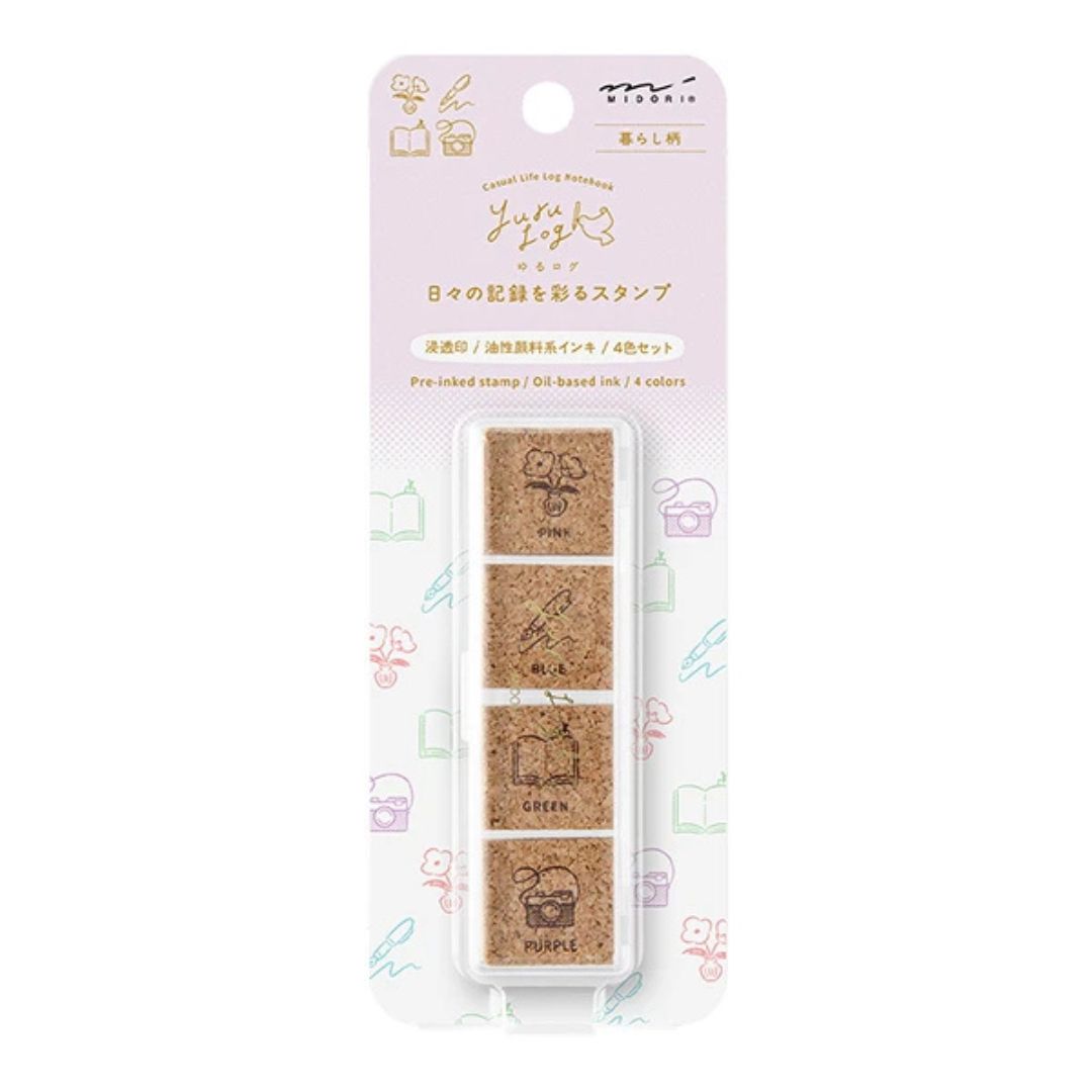 Midori Yuru Log Paintable Pre-inked Stamp Set